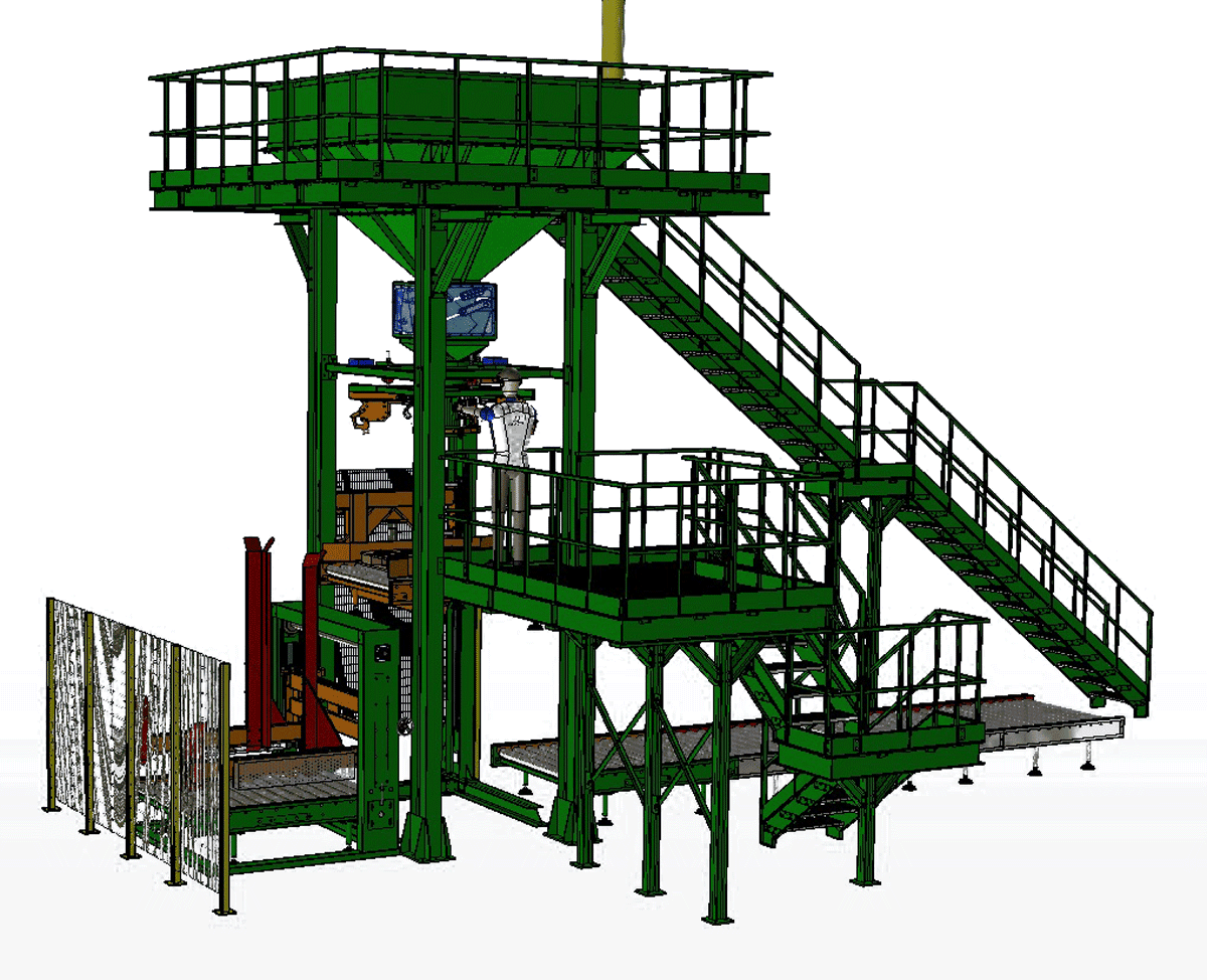 Pallettizzatore con sistema di carico big-bag automatico